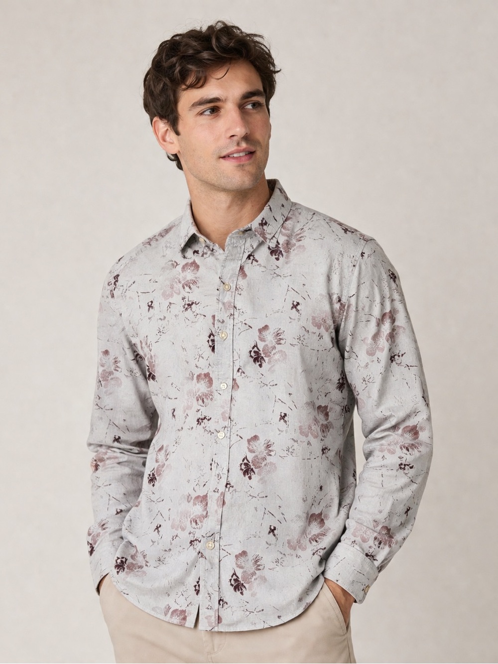 Scotch & Soda Floral Button Down Shirt Mens XL Slim Fit White Pink Casual Dress